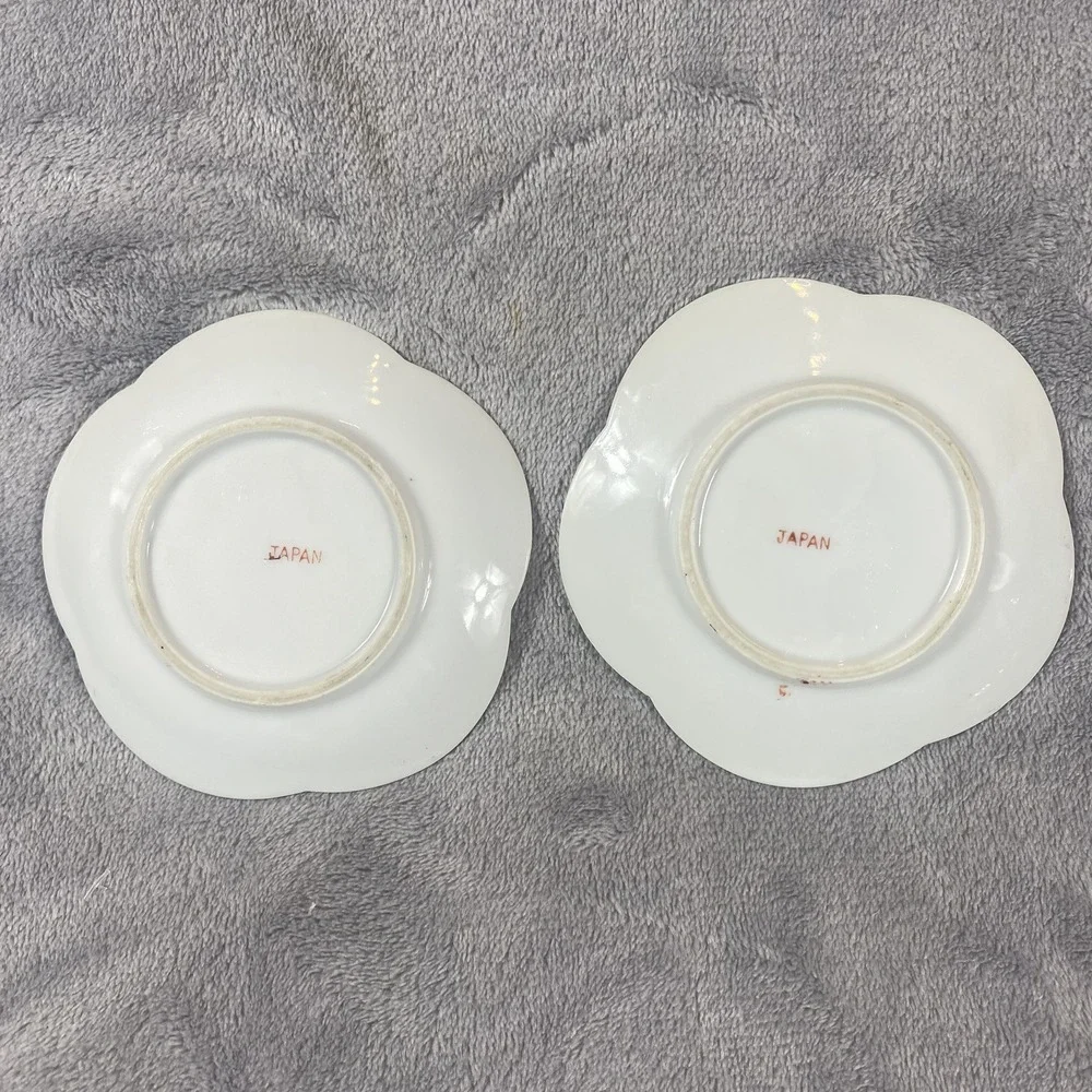 2 Vintage Scalloped Plates Birds Gold Rims Hand Painted In Japan Trinket Dishes‎